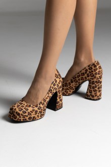 Γυναικείες γόβες με χοντρό τακούνι - Λέοπαρτ