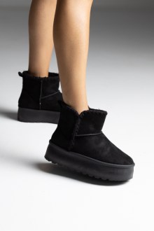 Γυναικεία μποτάκια με εσωτερική επένδυση γούνας - Μαύρο