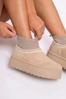 Μποτάκια Κάλτσα με Εσωτερική Επένδυση Γούνας - Μπέζ