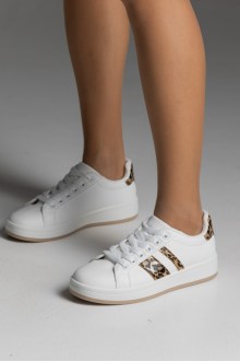 Sneakers κλασικά με λεπτομέρειες - Λευκό / Λεοπάρ