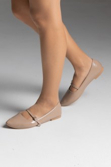 Μπαλαρίνες Λουστρίνι flat με μπαρέτα – Μπέζ