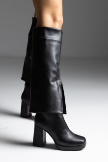 Μπότες με αναδιπλωμένη φάσα και φερμουάρ - Μαύρο