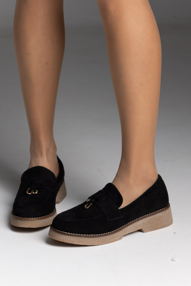 Loafers suede με κρεπ πάτο - Μαύρο - Image 5