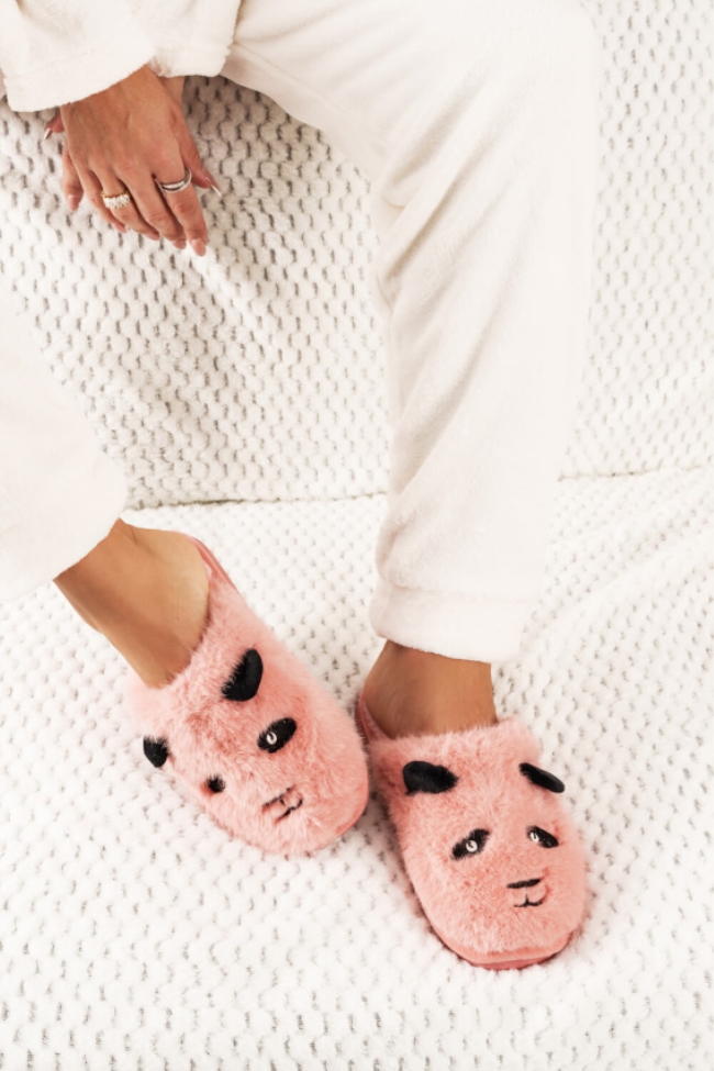 Γούνινες Παντόφλες Panda – Ρόζ - Image 3