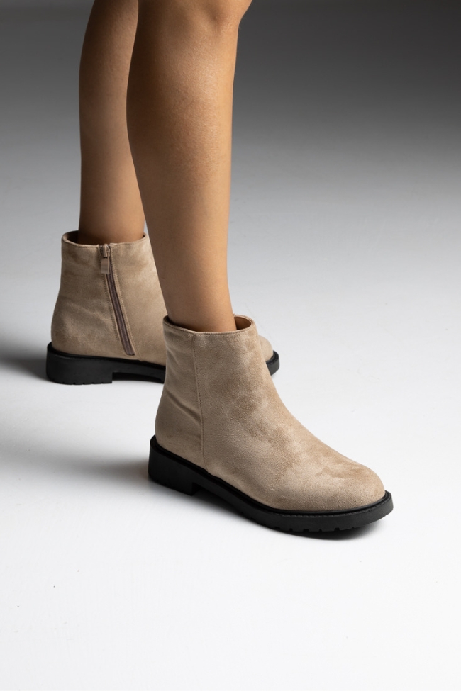 Μποτάκια με δερμάτινο πάτο- Μπέζ - Image 2