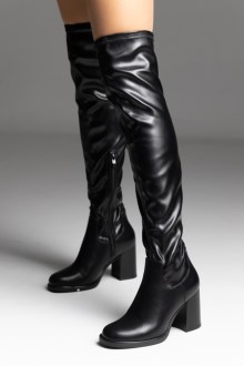 Μπότα Over the Knee με χοντρό τακούνι - Μαύρο