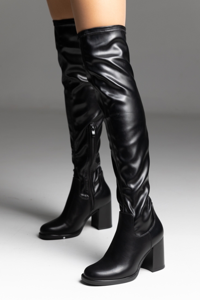 Μπότα Over the Knee με χοντρό τακούνι - Μαύρο