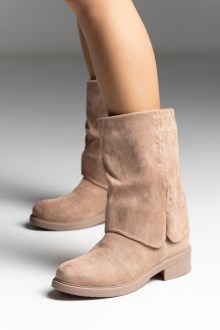 Μποτάκια γυναικεία με αναδιπλωμένη φάσα - Μπέζ