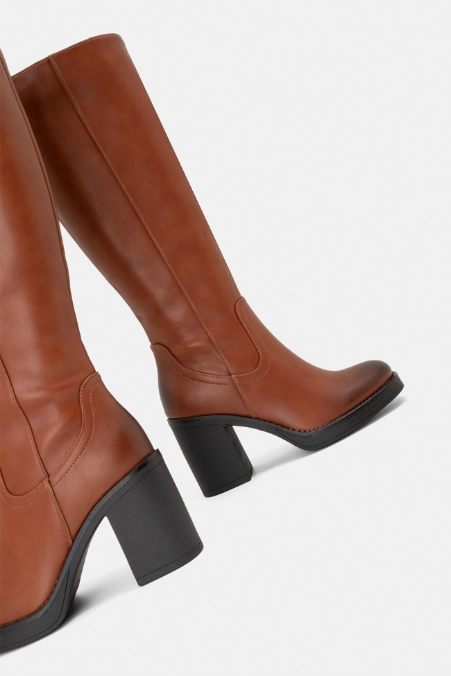 Μπότα με καρέ μύτη & χοντρό τακούνι - Κάμελ - Image 5