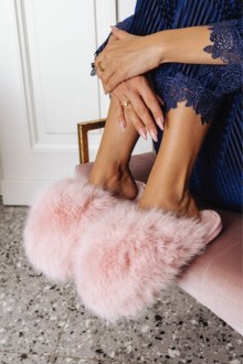 Παντόφλες με Πλούσια Γούνα - Ρόζ