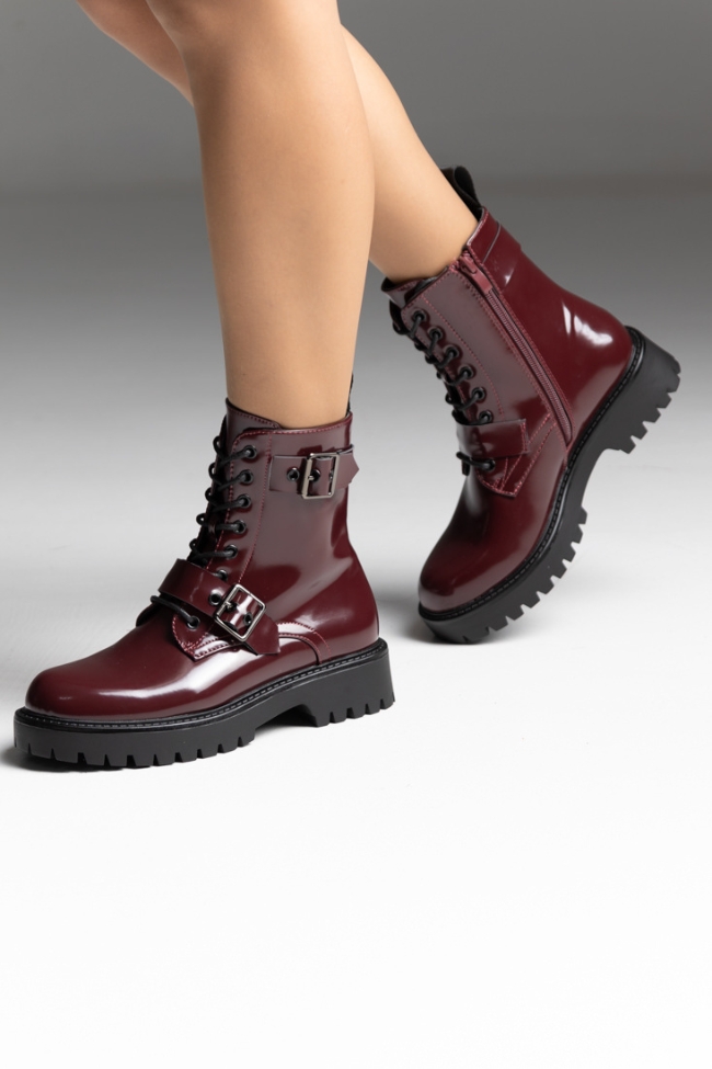 Αρβυλάκια γυναικεία με διακοσμητικές αγκράφες - Μπορντό - Image 4