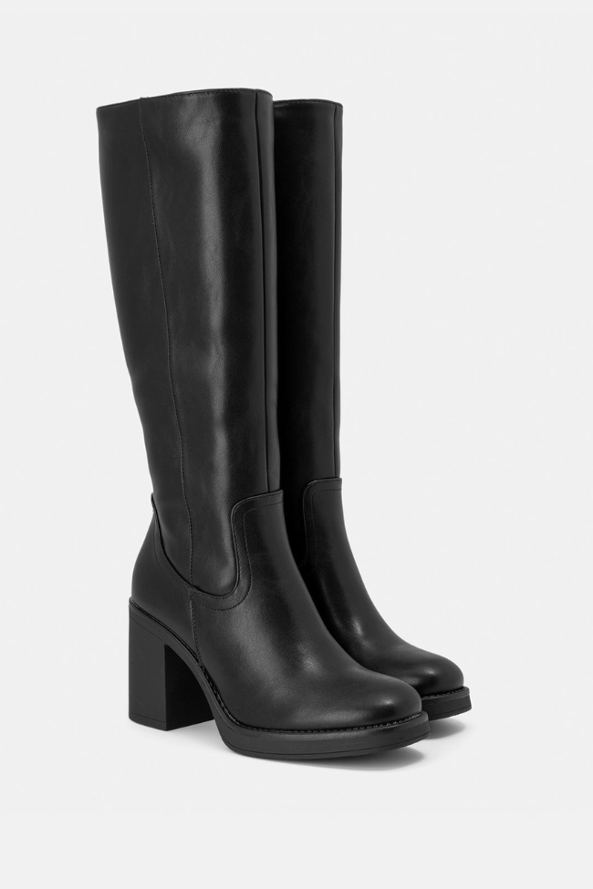 Μπότα με καρέ μύτη & χοντρό τακούνι - Μαύρο - Image 3