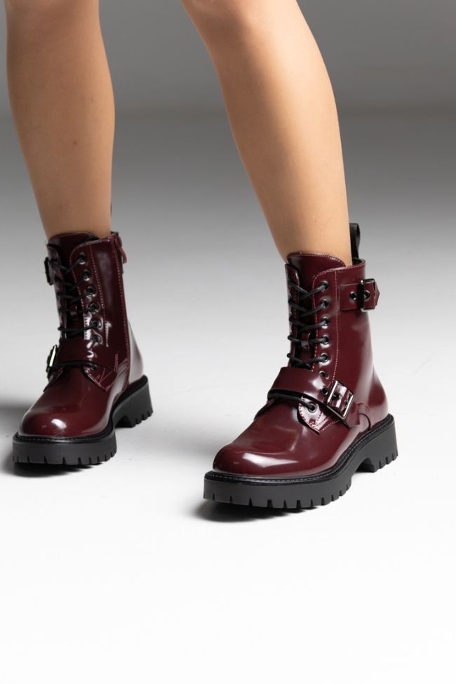 Αρβυλάκια γυναικεία με διακοσμητικές αγκράφες - Μπορντό - Image 5