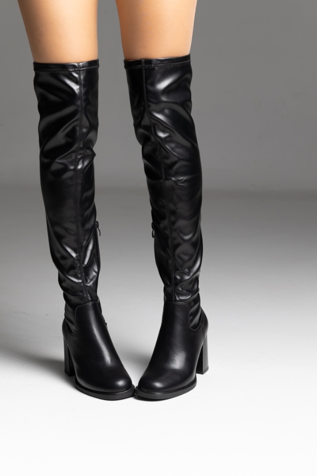 Μπότα Over the Knee με χοντρό τακούνι - Μαύρο - Image 4