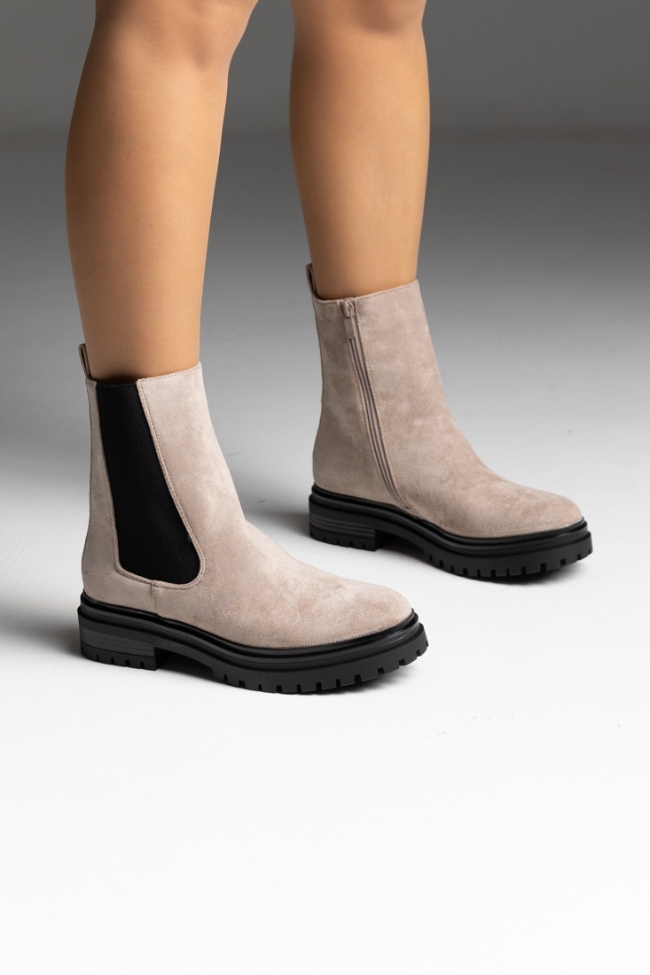 Μποτάκια γυναικεία με λάστιχο στο πλάι - Μπέζ - Image 3