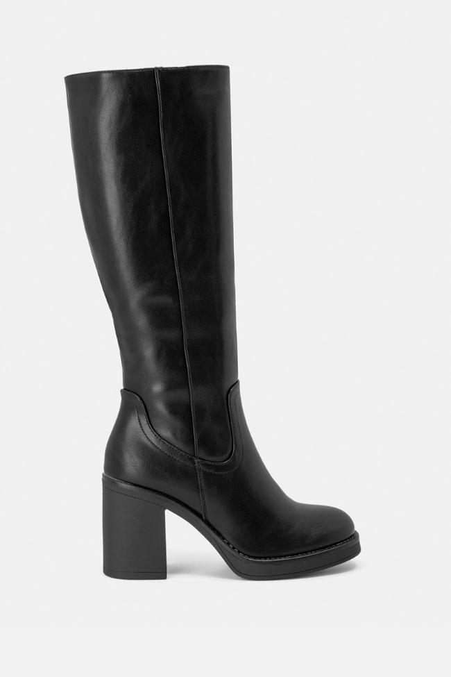 Μπότα με καρέ μύτη & χοντρό τακούνι - Μαύρο - Image 4