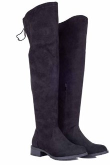 Μπότα suede over the knee με κορδόνι στο πάνω μέρος – Μαύρο