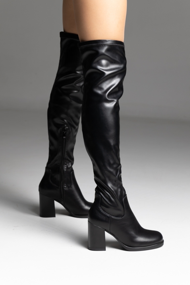 Μπότα Over the Knee με χοντρό τακούνι - Μαύρο - Image 6