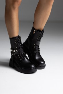 Αρβυλάκια γυναικεία με λουράκια και αγκράφες - Μαύρο