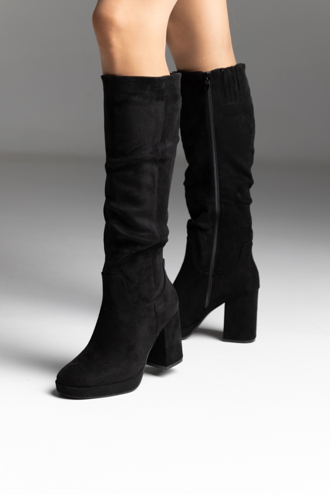 Γυναικεία μπότα με χοντρό τακούνι - Μαύρο - Image 4