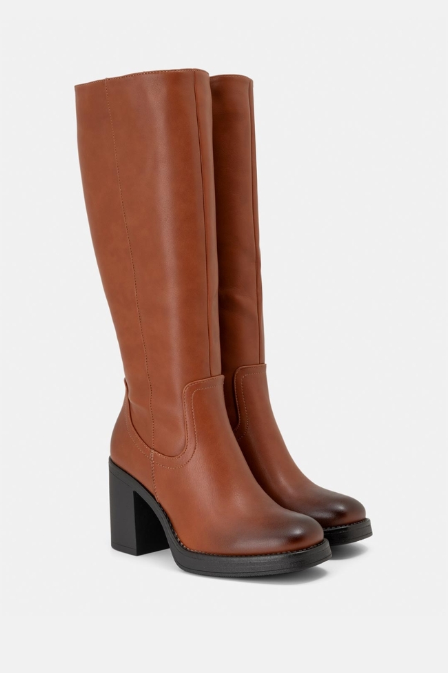 Μπότα με καρέ μύτη & χοντρό τακούνι - Κάμελ - Image 2