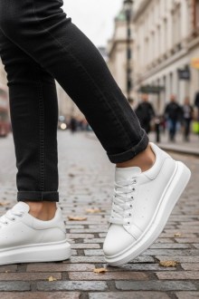 Ανδρικό αθλητικό δίσολα με κορδόνια - Λευκό