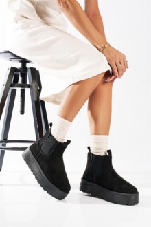 Μποτάκια Δίσολα με Εσωτερική Επένδυση Γούνας & Λάστιχο - Μαύρο