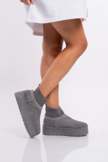 Μποτάκια Κάλτσα με Εσωτερική Επένδυση Γούνας – Γκρίζο