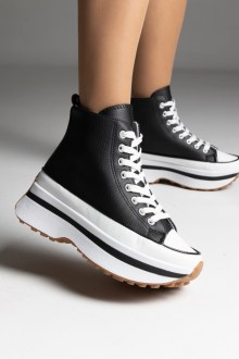 Sneakers δερματίνη μποτάκι - Μαύρο