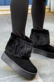 Μποτάκια Δίσολα με Γούνα -Μαύρο