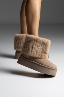 Μποτάκια Δίσολα με Γούνα -Μπέζ Σκούρο