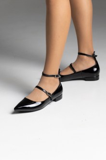 Μπαλαρίνες λουστρίνι flat με δύο λεπτά λουράκια - Μαύρο