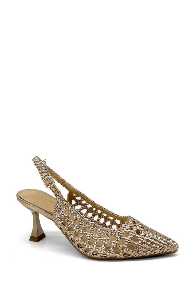 Slingback γόβες με διάτρητο σχέδιο και ιδιαίτερο τακούνι - Σαμπανί - Image 2