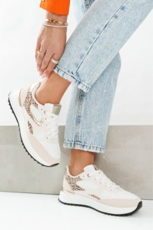 Sneakers με Animal Print & Χρυσές Λεπτομέρειες - Μπέζ