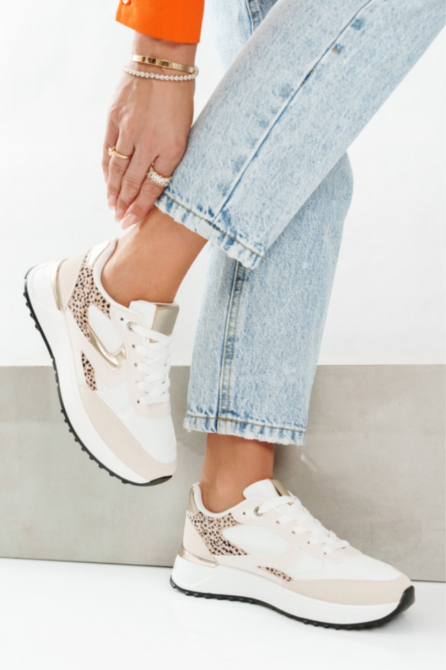 Sneakers με Animal Print & Χρυσές Λεπτομέρειες - Μπέζ