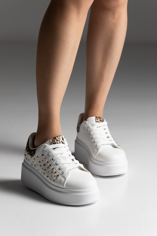 Sneakers Δίσολα με Διακοσμητικά Τρουκς - Λευκό / Λέοπαρτ - Image 4