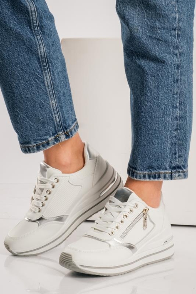 Sneakers με πλατφόρμα με Διακοσμητικό Φερμουάρ - Λευκό - Image 3