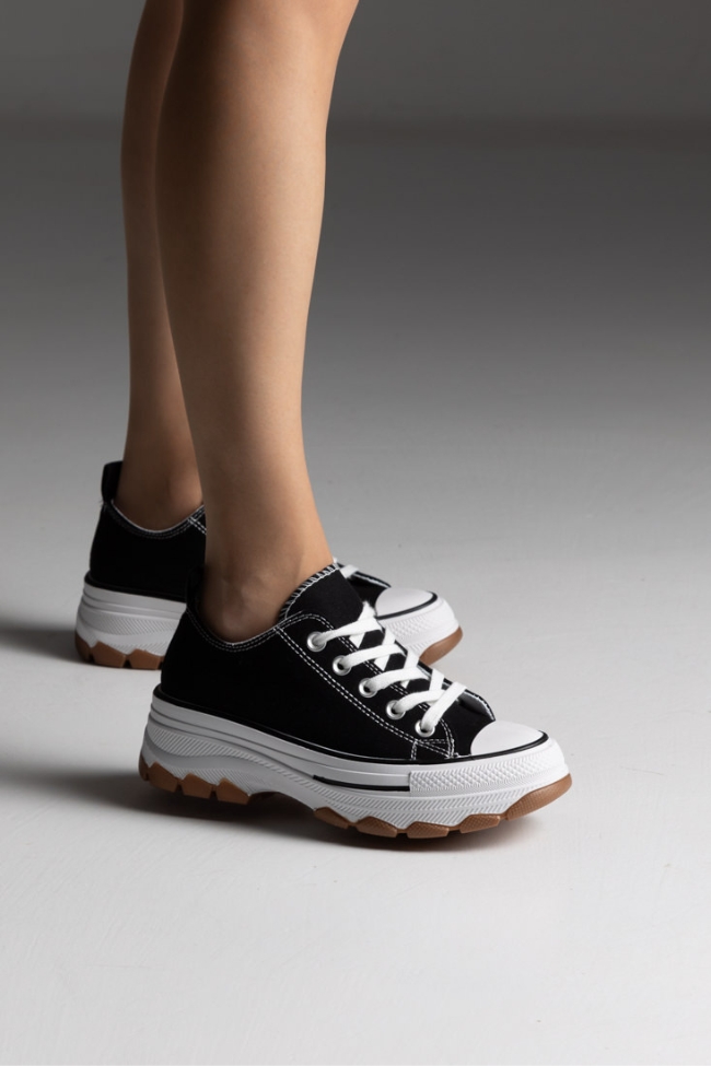 Sneakers πάνινα με chunky σόλα - Μαύρο - Image 3