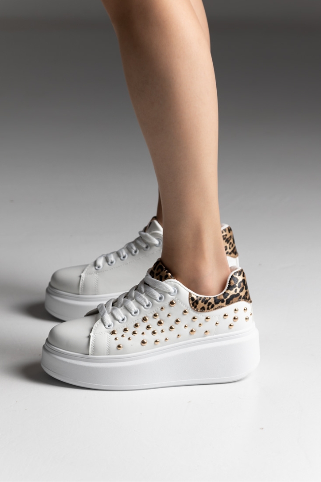 Sneakers Δίσολα με Διακοσμητικά Τρουκς - Λευκό / Λέοπαρτ