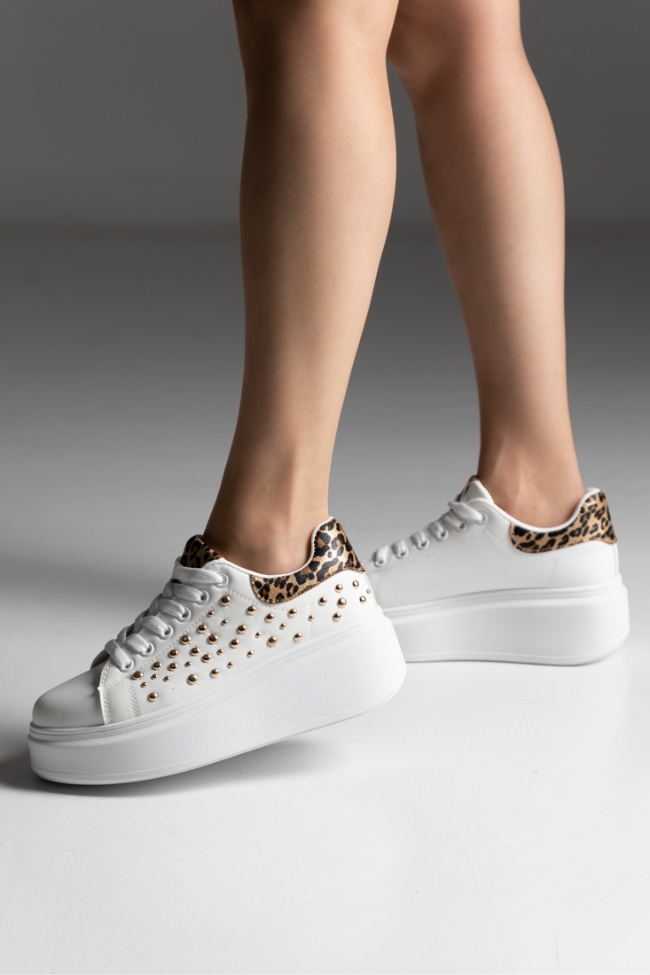 Sneakers Δίσολα με Διακοσμητικά Τρουκς - Λευκό / Λέοπαρτ - Image 2