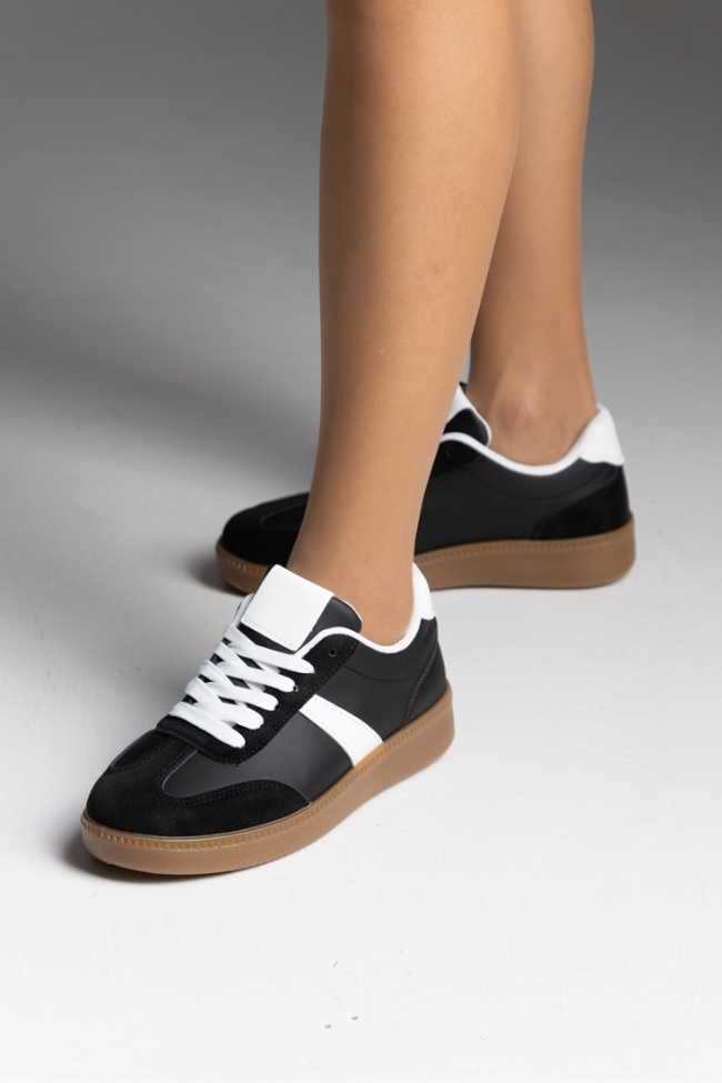 Retro Sneakers κλασικά με suede λεπτομέρειες με κρεπ σολα – Μαύρο - Image 4