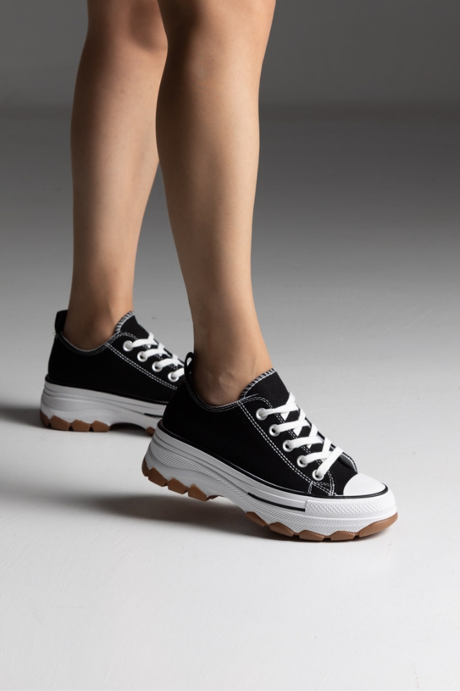 Sneakers πάνινα με chunky σόλα - Μαύρο - Image 4