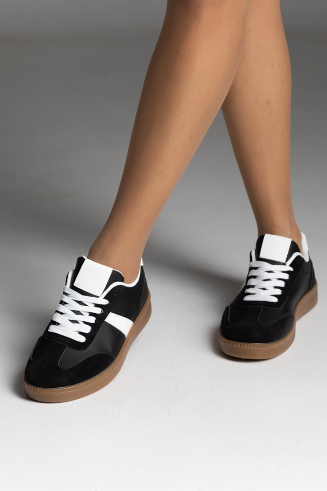 Retro Sneakers κλασικά με suede λεπτομέρειες με κρεπ σολα – Μαύρο - Image 5