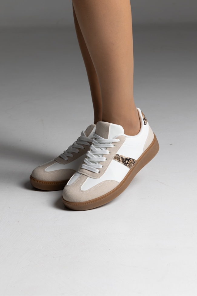 Retro Sneakers κλασικά με suede λεπτομέρειες με κρεπ σολα - Λευκό/Φίδι - Image 2
