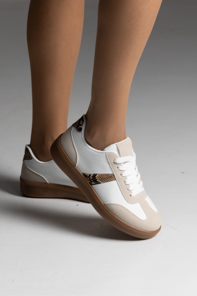 Retro Sneakers κλασικά με suede λεπτομέρειες με κρεπ σολα - Λευκό/Φίδι - Image 4