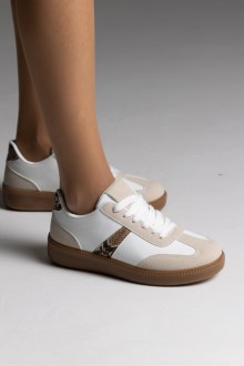 Retro Sneakers κλασικά με suede λεπτομέρειες με κρεπ σολα - Λευκό/Φίδι
