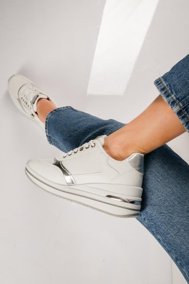 Sneakers με πλατφόρμα με Διακοσμητικό Φερμουάρ - Λευκό - Image 4