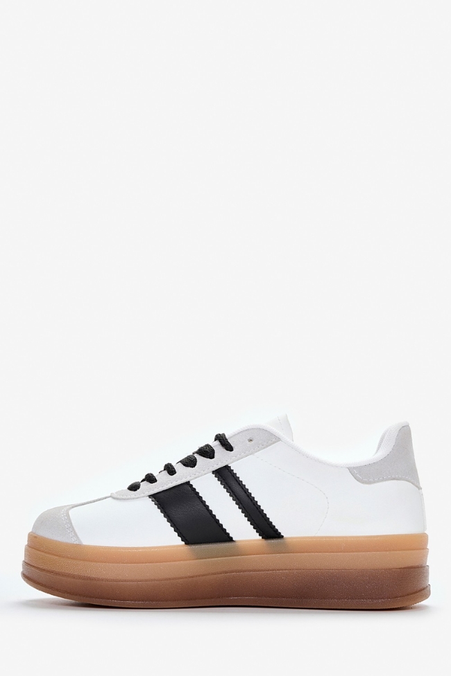 Street style δίσολα sneakers με ρίγες - Λευκό/Μαύρο - Image 3