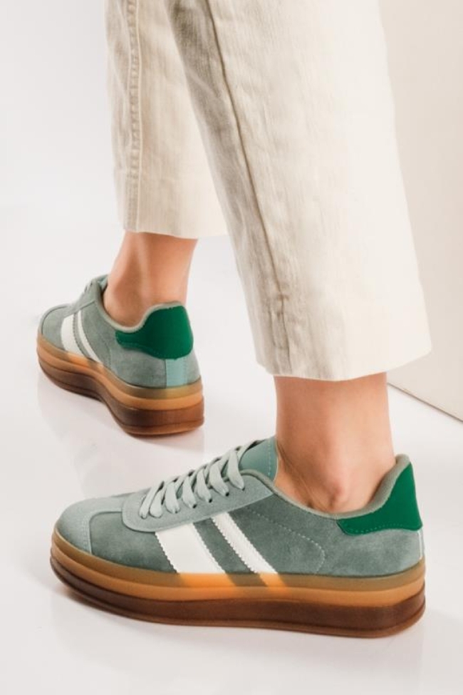 Street style δίσολα sneakers με ρίγες – Πράσινο - Image 3