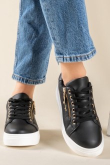 Δίσολα sneakers με διακοσμητικό φερμουάρ στο πλάι – Μαύρο/Λευκό